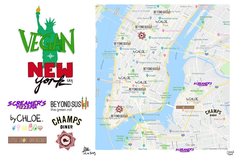 New York Vegan kleine Übersichtskarte Manhattan und Brooklyn